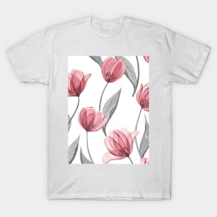 Tulip translucent flowers watercolor print. Spring garden delicate romantic composition T-Shirt